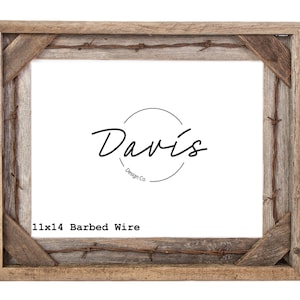 11 x 14 Barbed Wire Rustic Wood Frame | Reclaimed Wood Picture Frame | Farmhouse Decor Frame for Gallery Wall | Custom Picture Frame