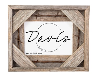 4 x 6 Barbed wire rustic barn wood barn wood frame weathered reclaimed wood picture photo frame