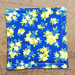 Blue and Yellow Floral Coaster Four Pack-Floral Tea Coasters-Quilted Floral Coasters-Party Décor-Hostess Gift-Fabric Coasters