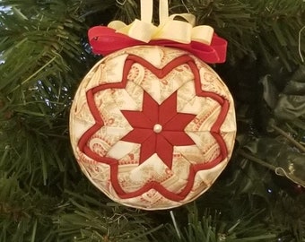 Quilted Country Cottage Ball Ornament-Quilted Ornament Ball-Christmas Ornament Ball-Country Cottage Ornament-Fabric Ornament