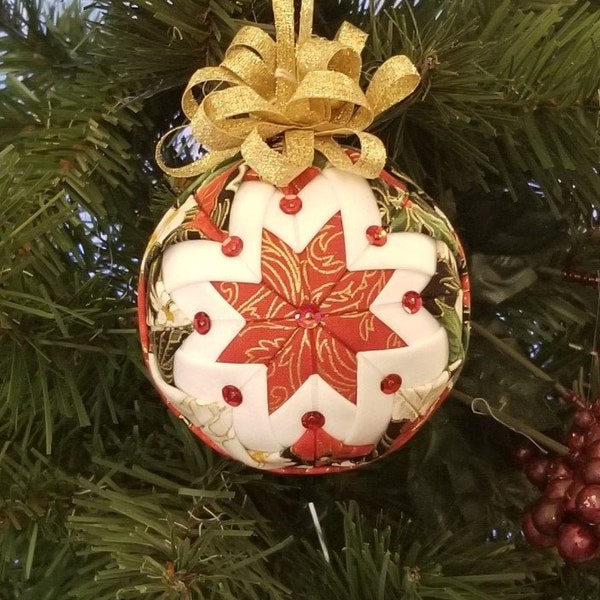 Quilted Jewel-Tone Ball Ornament-Quilted Ornament Ball-Christmas Ornament Ball-Jewel-Tone Ornament-Fabric Ornament