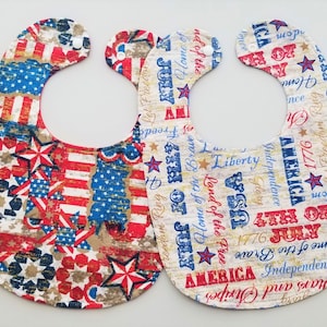Baby Bib Gift Set-Patriotic Stars and Stripes Baby Bib-Reversible Bib-Unisex Bib-Flannel Bib-Gender Neutral Bib-Baby Shower Gift-Cotton Bib