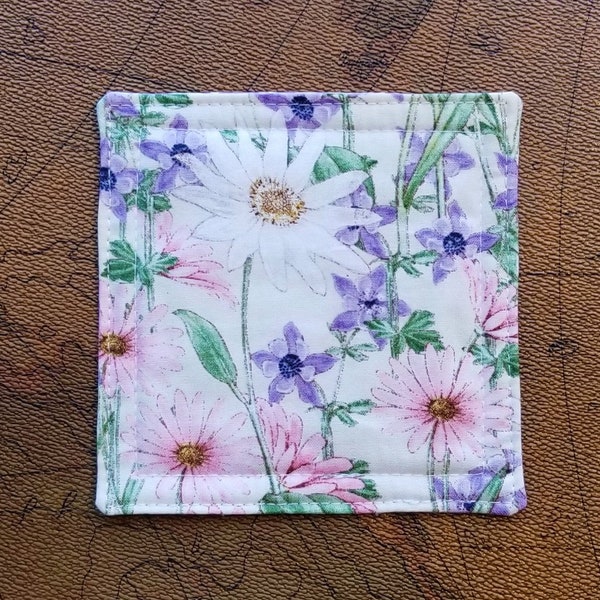 Spring Flowers Coaster Four Pack-Spring Flowers Tea Coasters-Quilted Spring Flower Coasters-Bedroom Décor-Hostess Gift-Fabric Party Coasters