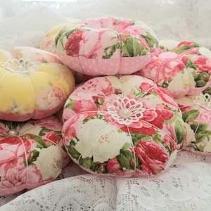 Patchwork Pin Cushion-Victorian Floral Pin Cushion-Bedroom Décor-Seamstress Gift-Quilter Gift-Fabric Pin Cushion-Country Cottage Decor