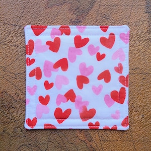 Red Heart Coaster Four Pack-Valentine&#39;s Day Tea Coasters-Quilted Valentine Coasters-Party Décor-Hostess Gift-Fabric Party Coasters