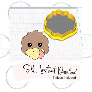 Cute Turkey Face Cookie Cutter STL File Instant Download