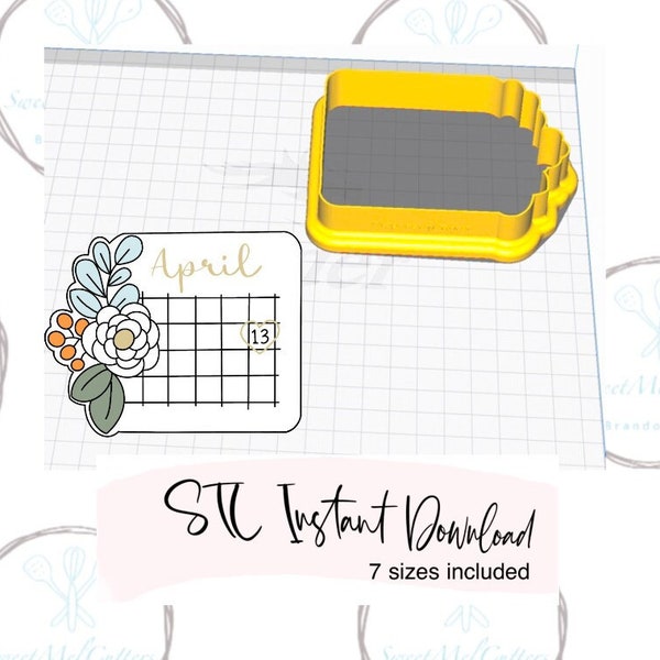 Calendar with Side Floral Cookie Cutter STL File Instant Download
