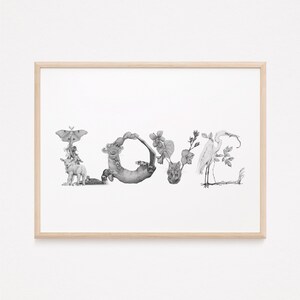 AMO estampa. L é para. Amor, Arte do Amor, Impressão de Amor, Alfabeto, Desenhos de Animais, Letras, Presente de Bebê, Quarto de Bebê, Sinal de Amor, Arte de Amor, Presente