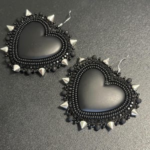 Black Heart Earrings - Indigenous Made - Native American Beadwork