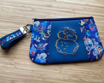 Handmade Fully Lined  Blue Archimedes Disney Inspired Embroidered |Cosmetic Bag | Wash Bag | Coin Pouch | Make Up Bag & Purse Key Fob.