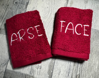 Twin wash Cloth Set | Arse/Face | Face/Bum | Face/Fanny Embroidered | Various Colours | Flannel