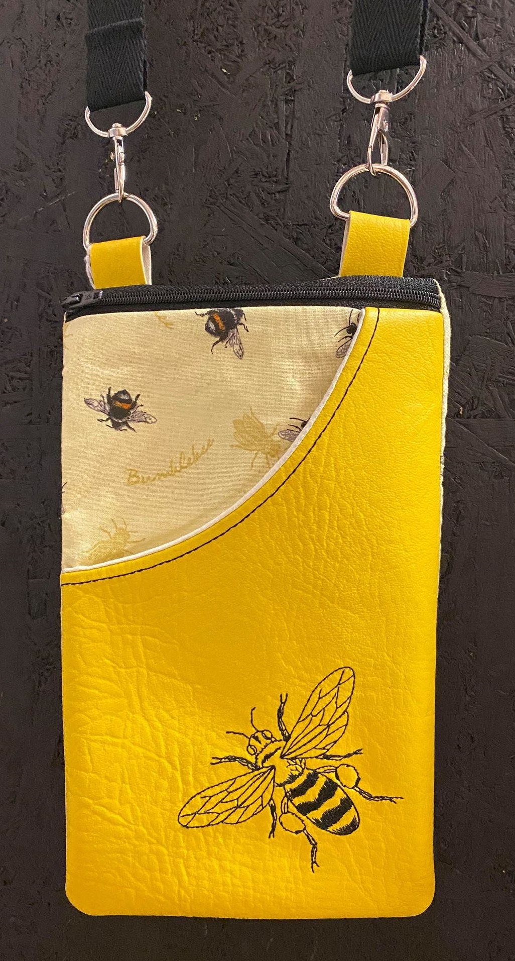 Handmade Fully Lined Yellow Bee Cross Body Over the Shoulder Bag