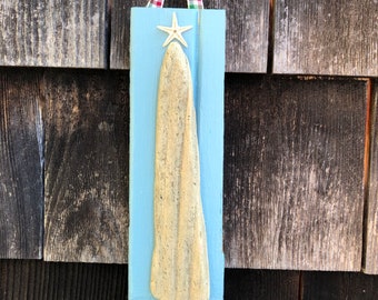 Driftwood Christmas Tree Wall Art Hanging, beach nautical coastal rustic decor, Holiday gift