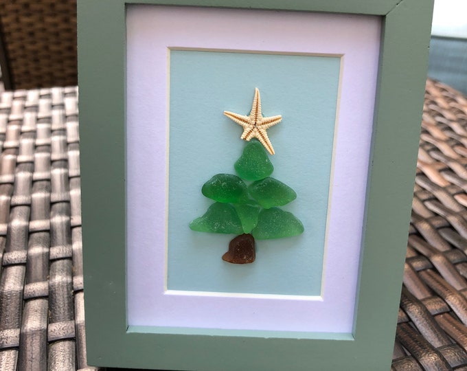 Sea Glass Christmas Tree Framed Art Beach Finds Driftwood Etsy