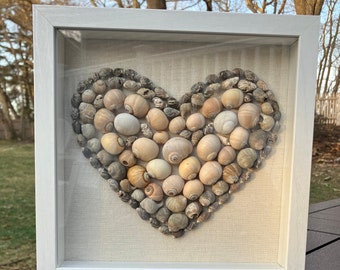 Seashell Heart Shadowbox Framed Art Beach coastal decor, Valentine