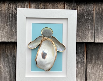 Oyster Shell Angel Framed Art Beach coastal decor