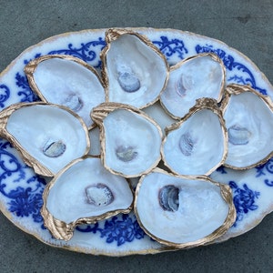 Oyster Shell Ring Dish Decorative Jewelry Trinket Bowl Gold seashell Coastal Beach Decor Hostess Bridesmaid Gift