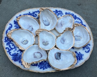 Oyster Shell Ring Dish Decorative Jewelry Trinket Bowl Gold seashell Coastal Beach Decor Hostess Bridesmaid Gift