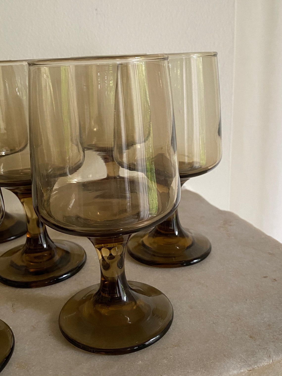 Vintage Mid Century Brown Tinted Drinking Glasses Set of 8 Etsy