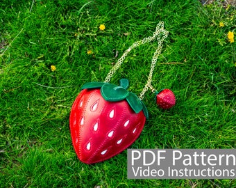 PDF Pattern Leather Strawberry Bag with Keychain