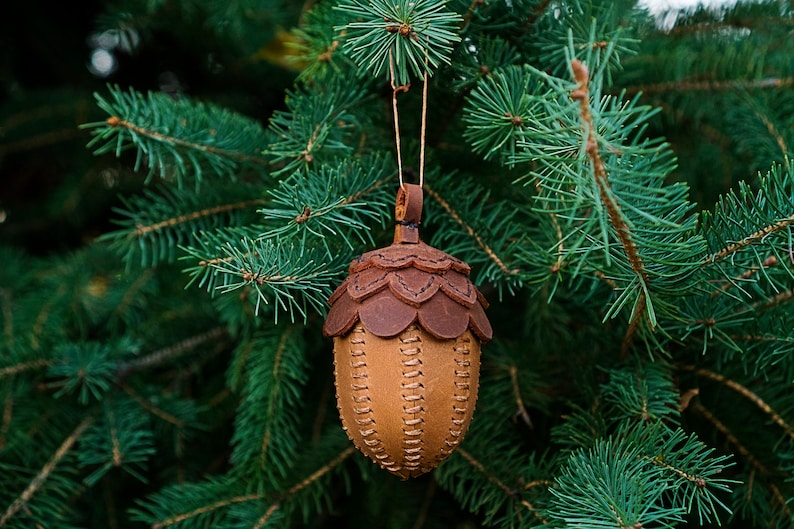 Leather Christmas Tree Ornaments Set Mushroom Acorn and Pine Etsy