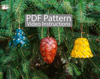 PDF Pattern Leather Woven Christmas Ornaments Tree Pinecone Bell