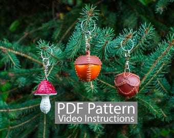 PDF Pattern Leather Mushroom Acorn Pinecone Keychain Pack