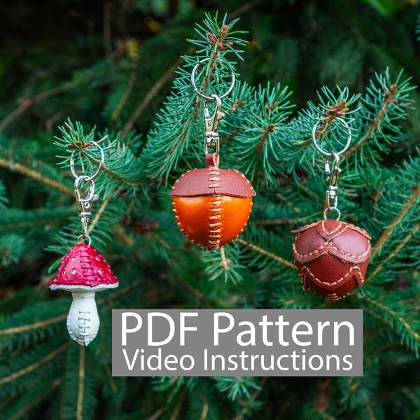 PDF Pattern Leather Mushroom Acorn Pinecone Keychain Pack
