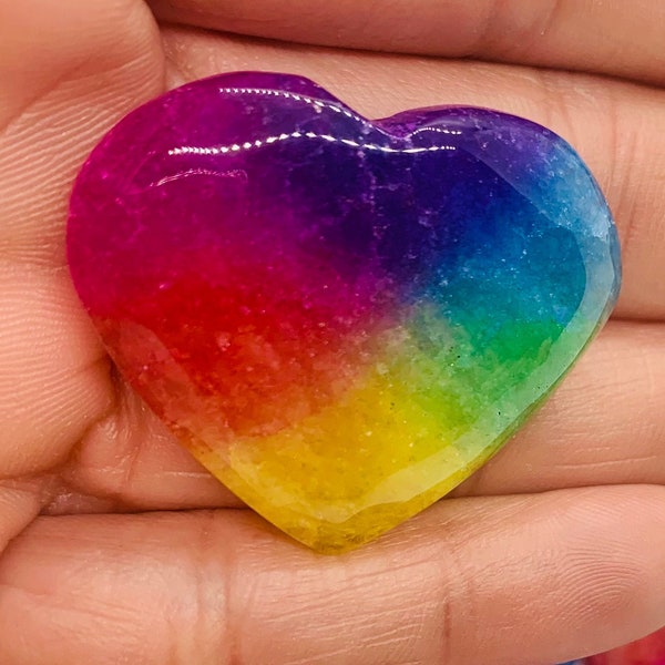 Rainbow Heart Quartz Cabochon 20-40mm, Rainbow Heart Quartz Crystal, Pocket Stone, Worry Stone