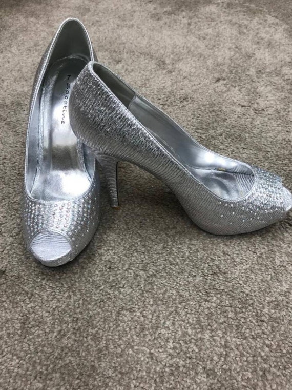 silver high heels size 3