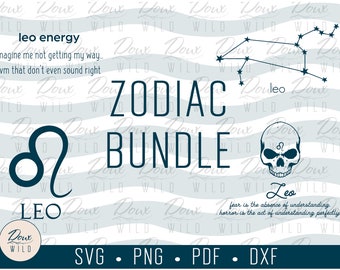 Leo Bundle svg, zodiac energy birthday horoscope astrology sun sign print vinyl design cut files DIGITAL DOWNLOAD ONLY vector png dxf