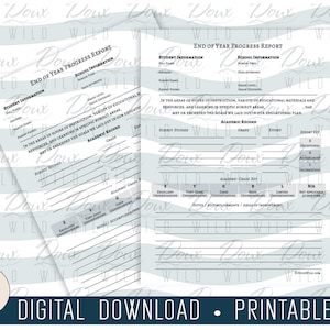 Boleta de calificaciones de progreso de fin de año de educación en el hogar 8.5x11 PDF Plan de lección para disléxicos Calificaciones Hoja de trabajo de escuela remota imprimible- DESCARGA INSTANTÁNEA solamente