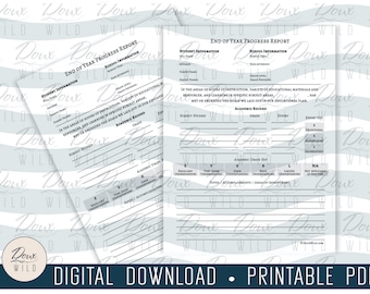 Homeschool End of Year Progress Report Card 8.5x11 PDF Dyslexic Lesson Plan Grades Printable Remote School Worksheet- INSTANT DOWNLOAD Only