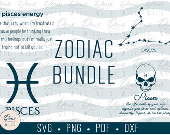 Pisces Bundle svg, zodiac energy birthday horoscope astrology sun sign print vinyl design cut files DIGITAL DOWNLOAD ONLY vector png dxf