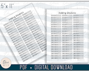 Printable Adding Doubles Practice 8.5x11 PDF Homeschool Dyslexic Font Mathematics Math School Parents Worksheets - INSTANT DOWNLOAD Only