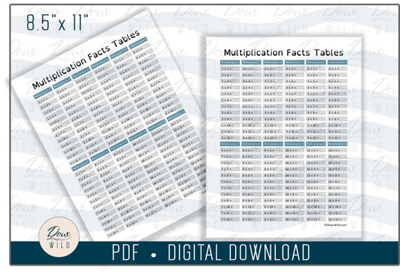 printable multiplication facts tables 8 5x11 pdf homeschool etsy