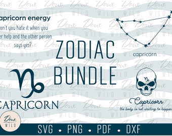 Capricorn Bundle svg, zodiac energy birthday horoscope astrology sun sign print vinyl design cut files DIGITAL DOWNLOAD ONLY vector png dxf