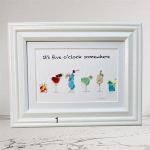 Sea glass art, &quot;It’s Five O’clock Somewhere #1” (There are two sites for these #1 & #2..post new items daily)