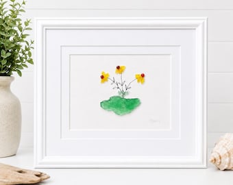 Handmade Sea Glass Flower Art, Coastal Wall Decor, Beach House Gift