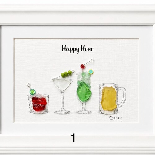 Sea Glass Happy Hour Art-Beach House Art-Bar Art
