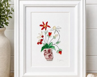 Handmade Sea Glass Flower Art, Coastal Floral Wall Decor, Framed Bouquet (5x7 or 8x10)