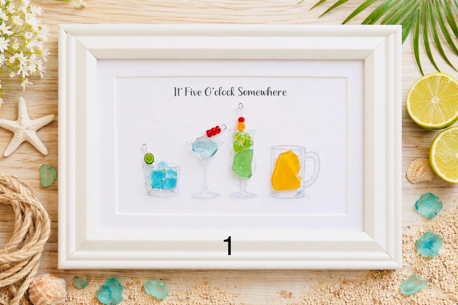 Smashing ちぃたん☆ アートパネルサイン入り glamb おまけ付 Sea Glass Cocktail Art-it's Five O'clock Somewhere-framed Decor