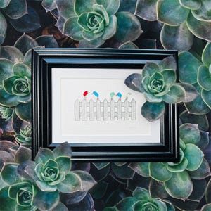 Sea glass art, &quot;Birds on a fence”