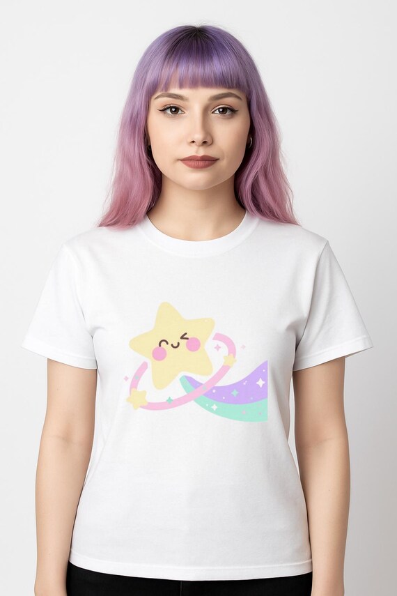 Kawaii Shooting Star T-Shirt, Pastel Graphic Tee, Cute Unisex Shirt, Harajuku Streetwear, Pastel Goth, Soft Cotton Top