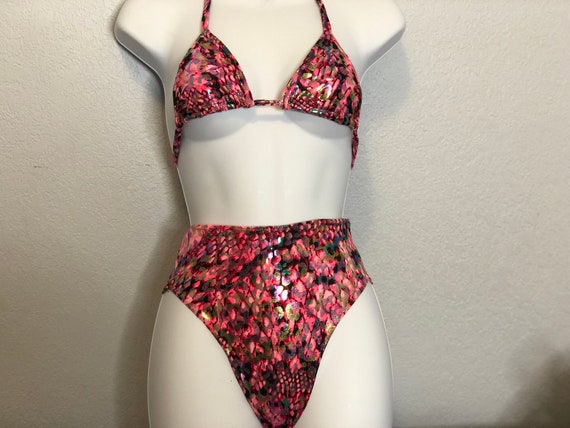 Oil Slick Holographic Snakeskin Rave Bra and Bottoms Set 