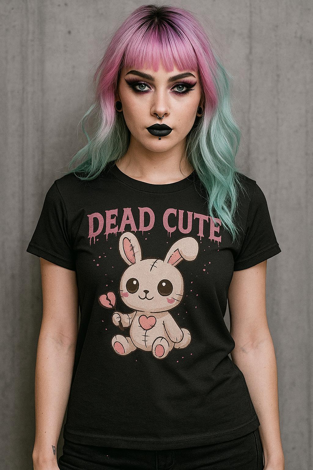Dead Cute Goth Bunny Shirt, Pastel Grunge Kawaii Plushie Graphic Tee, Alternative Emo Aesthetic T-Shirt for Women