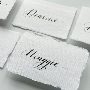 Calligraphy Place Cards | Black ink on deckled edged handmade paper | Statement Cards