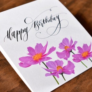 Cosmos & Calligraphy Birthday Card