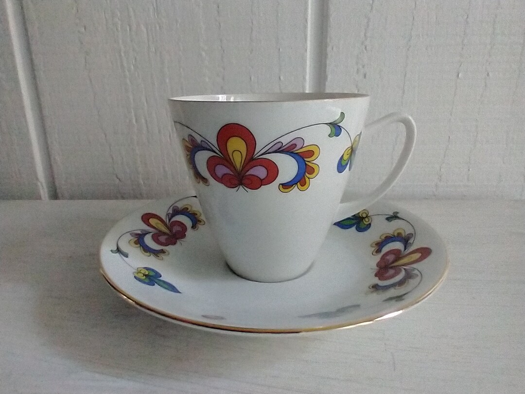 Vtg Porsgrund Farmer s Rose Porcelain Cup And Saucer Norway Vtg Porsgrund Farmer s Rose Porcelain Cup And Saucer Norway