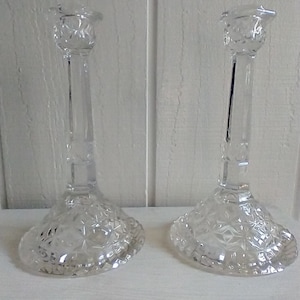 Vintage Candlesticks Clear Cut Glass Holders